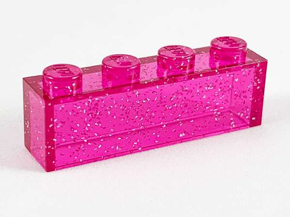 Brick 1 x 4 without Bottom Tubes in Glitter Trans-Dark Pink