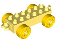 Duplo Car Base 2 x 6 with Fake Bolts, Open Hitch End and Yellow Wheels in Bright Light Yellow