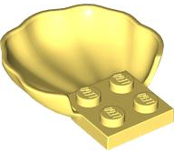 Animal Body Part, Clam / Scallop Half Shell with 4 Studs in Bright Light Yellow