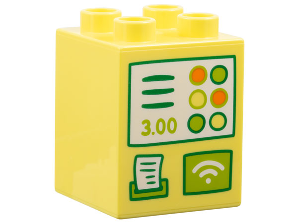 Duplo Brick 2 x 2 x 2 with Cash Register print in Bright Light Yellow