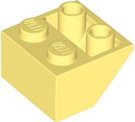 Brick Sloped Inverted 45° 2 x 2 [Ovoid Bottom Pin, Bar-sized Stud Holes] in Bright Light Yellow