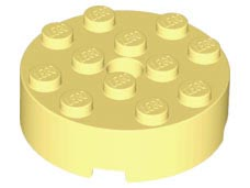 Brick Round 4 x 4 Centre Hole in Bright Light Yellow