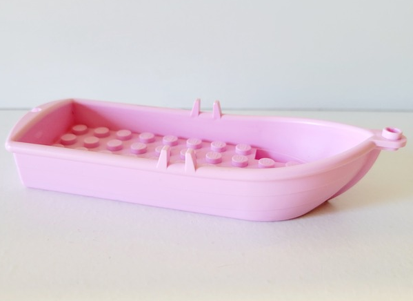Boat / Rowing Boat 14 x 5 x 2 with Oarlocks [No Hollow Inside Studs] in Bright Pink