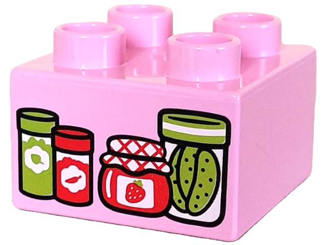 Duplo Brick 2 x 2 with Jars print in Bright Pink
