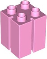 Duplo Brick 2 x 2 x 2 with Vertical Grooves in Bright Pink