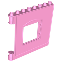 Duplo Building Wall 1 x 8 x 6 with Window Opening, Hinge on Left in Bright Pink