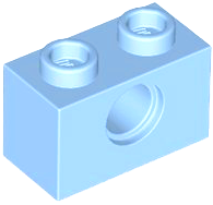 Technic Brick 1 x 2 [1 Pin Hole] in Bright Light Blue
