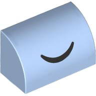 Brick Curved 1 x 2 x 1 No Studs with Black Smile print in Bright Light Blue