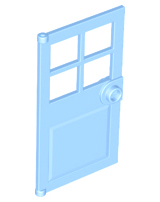 Door 1 x 4 x 6 with 4 Panes and Stud Handle in Bright Light Blue