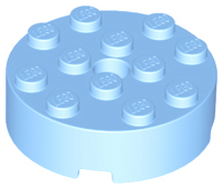 Brick Round 4 x 4 Centre Hole in Bright Light Blue