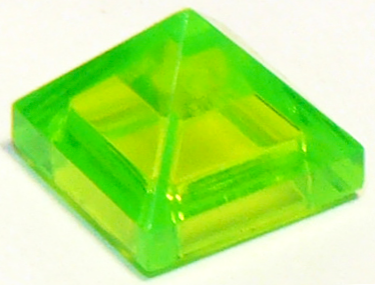 Brick Sloped 45° 1 x 1 x 2/3 Quadruple Convex [Pyramid] in Trans-Bright Green