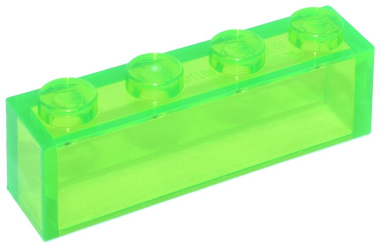 Brick 1 x 4 without Bottom Tubes in Trans-Bright Green