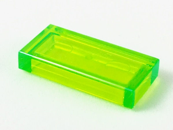 Tile 1 x 2 with Groove in Trans-Bright Green