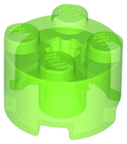 Brick Round 2 x 2 with Axle Hole in Trans-Bright Green