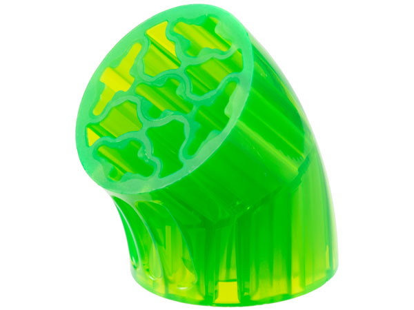 Brick Round 3 x 3 D. Tube with 45° Elbow and Axle Holes (Crossholes) at Each End in Trans-Bright Green