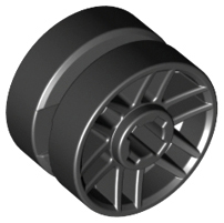 Wheel 14mm D. x 9.9mm with Centre Groove, Fake Bolts and 6 Spokes in Black