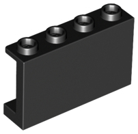 Panel 1 x 4 x 2 with Side Supports - Hollow Studs in Black