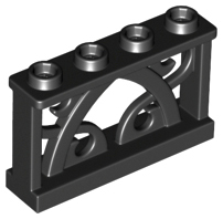 Fence Ornamented 1 x 4 x 2 with 4 Studs in Black