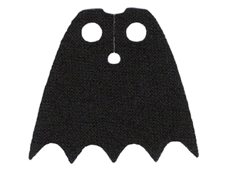 Minifigure Cape Cloth with Top Holes and Scalloped 5 Points Bottom (Batman), Long, Circle Neck Cut - Spongy Stretchable Fabric, Black