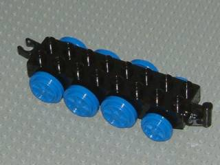 Duplo Train Base 2 x 8 with 8 Blue Wheels & Moveable Hook in Black