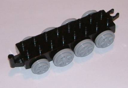 Duplo Train Base 2 x 8 with 8 Light Bluish Gray Wheels & Movable Hook in Black