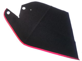 Large Figure Cape, Angled, 3 Holes, Dark Red Border Pattern in Black