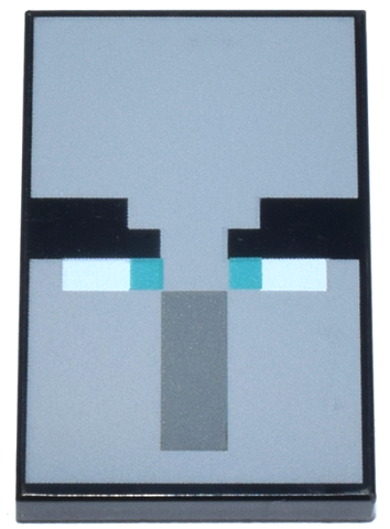Tile 2 x 3 with Illager Face, Dark turquoise Eyes print in Black