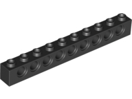 Technic Brick 1 x 10 [9 Pin Holes] in Black