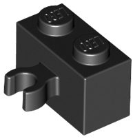 Brick Special 1 x 2 with Vertical Clip [Open O Clip] in Black