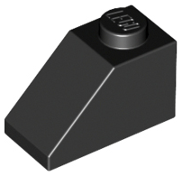 Brick Sloped 45° 2 x 1 with Bottom Pin in Black