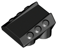 Brick Sloped 2 x 2 No Studs, with 3 Side Pistons Raised Edges in Black