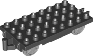 Duplo Train Wagon Base 4 x 8 with Light Bluish Gray Wheels and Moveable Hook in Black
