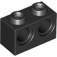 Technic Brick 1 x 2 [2 Pin Holes] in Black