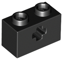 Technic Brick 1 x 2 with Axle Hole Type 1 [+ Opening] and Bottom Ridges in Black