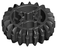 Technic Gear 20 Tooth Double Bevel with Axle Hole Type 2 [X Opening] in Black