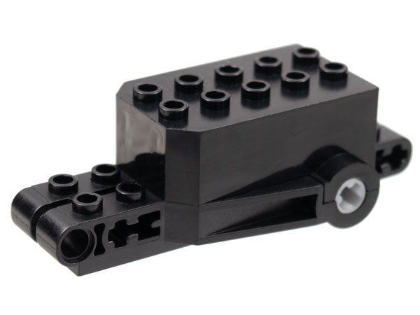 Pullback Motor 9 x 4 x 2 1/3 with Black Base, White Axle Holes, Studs on Front Top Surface in Black