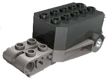 Pullback Motor 9 x 4 x 2 1/3 with Dark Gray Base, White Axle Holes, Studs on Front Top Surface in Black