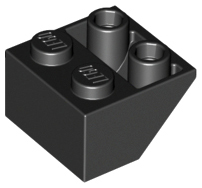 Brick Sloped Inverted 45° 2 x 2 [Ovoid Bottom Pin, Bar-sized Stud Holes] in Black