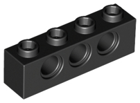 Technic Brick 1 x 4 [3 Pin Holes] in Black