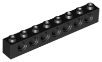 Technic Brick 1 x 8 [7 Pin Holes] in Black