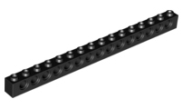 Technic Brick 1 x 16 [15 Pin Holes] in Black