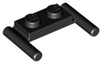Plate Special 1 x 2 with Handles [Flat Ends / Low Attachment] in Black