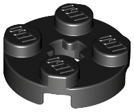 Plate Round 2 x 2 with Axle Hole Type 1 (+ Opening) in Black