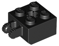 Hinge Brick 2 x 2 Locking with 2 Fingers Vertical and Axle Hole, 9 Teeth in Black