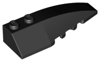 Brick Wedged, Curved 6 x 2 Right, Inner Ridges in Black