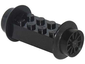 Wheels Train Spoked Small (23mm D.) and Black Brick, Modified 2 x 4 [Black] in Black