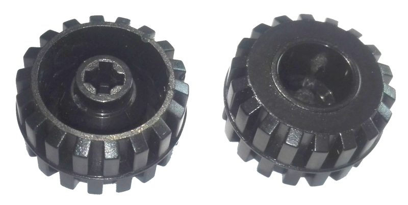 Wheel Small Wide Hard Plastic with Axle hole, Tread in Black