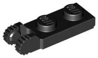 Hinge Plate 1 x 2 Locking with 2 Fingers On End, with Groove, 9 Teeth in Black