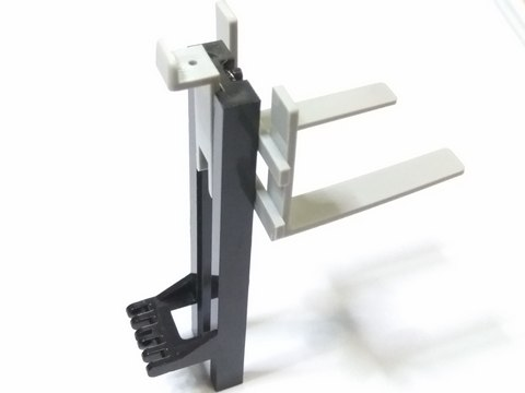 Forklift Mast and Carriage, Wide 1 x 2 Hinge Plate and Light Gray Wide Forks [Complete Assembly] in Black