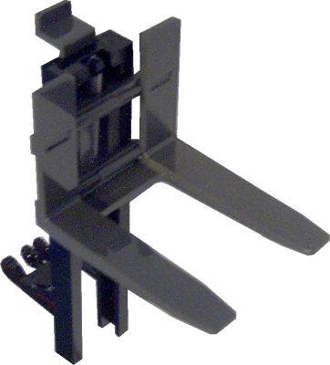 Forklift Mast and Carriage, Wide 1 x 2 Hinge Plate Locking and Dark Gray Wide Forks Reinforced [Complete Assembly] in Black